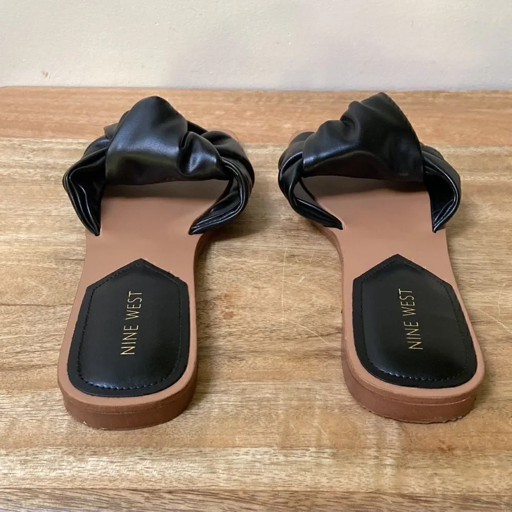 NINE WEST Rosey Flat Slide Sandals Black Size 8.5